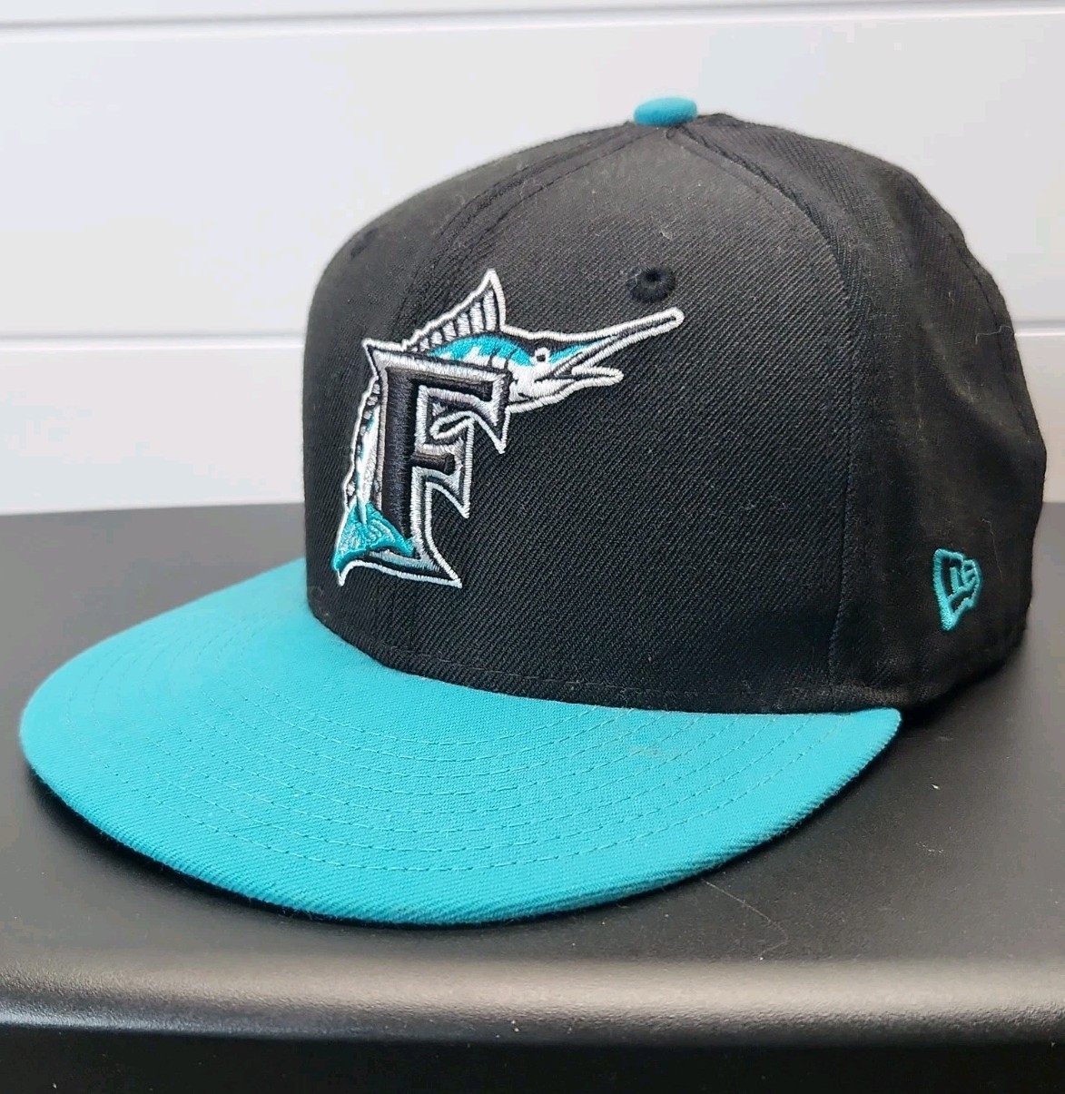 Florida Marlins New Era 59FIFTY Fitted Hat 7 1/2 Black Teal MLB Cap