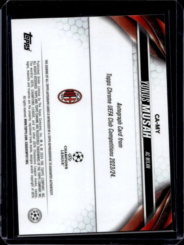 2024 Topps Chrome UEFA Football Yunus Musah Auto #CA-MY AC Milan