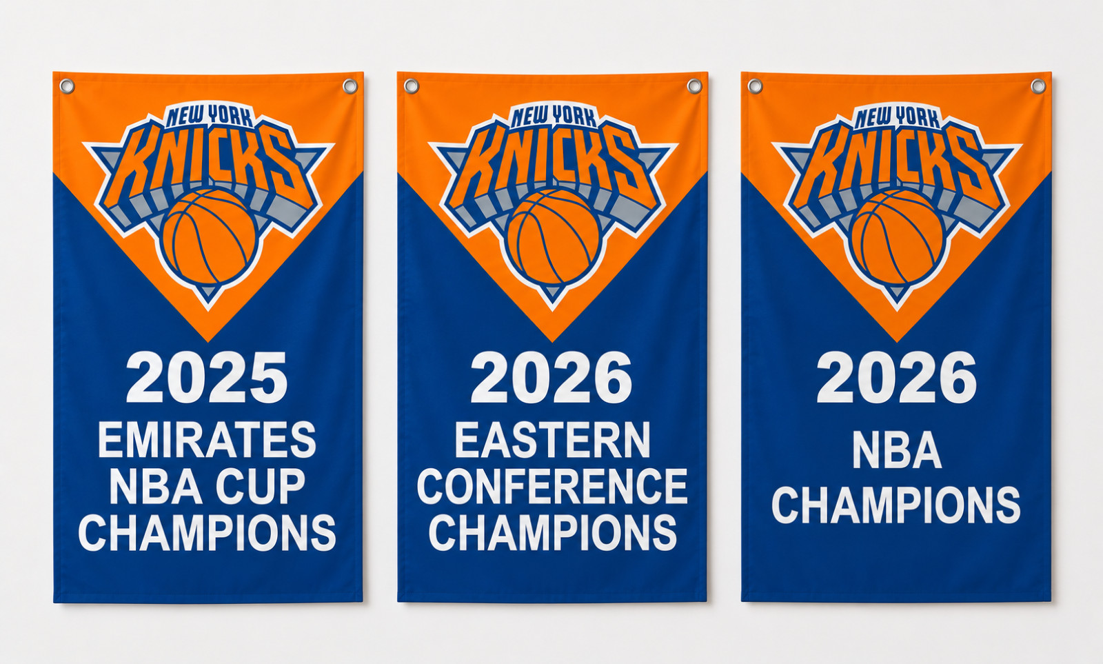 New York Knicks 25-26 Replica Championship Banner Set |NBA Cup, ECF & NBA Champs
