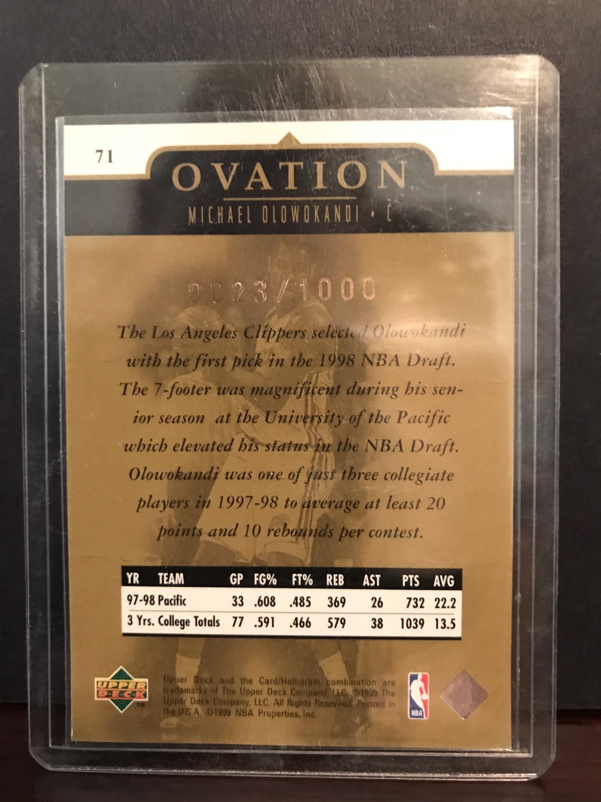 GOLD 1998-99 Upper Deck Ovation Michael Olowokandi Rookie/RC #71 NM-MT #/1000