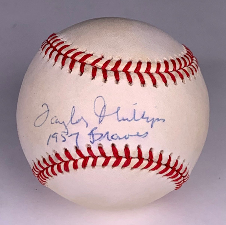 Taylor Phillips 1957 World Series Autographed Signed Baseball AMCo COA 21417