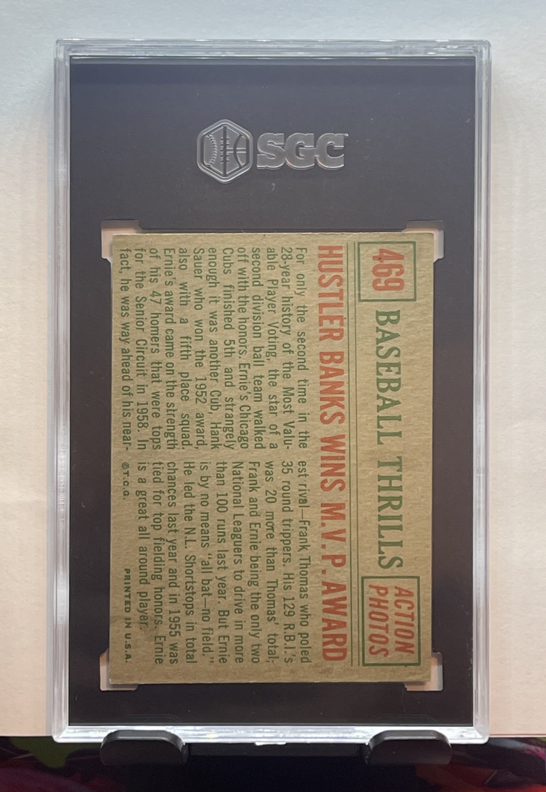 1959 Topps Ernie Banks #469 Hustler Banks Wins MVP Award SGC 5 Cubs HOF