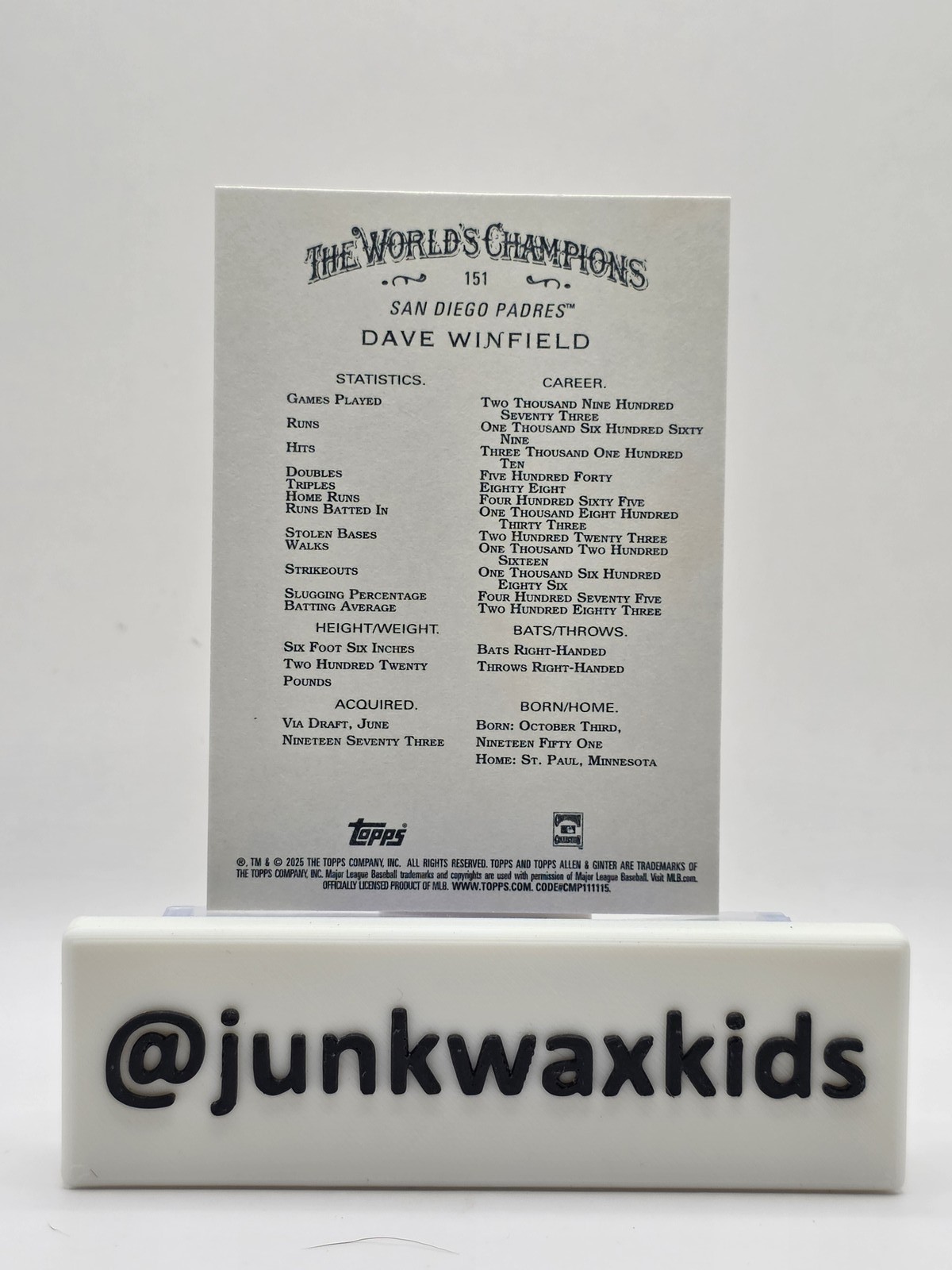 2025 Topps Allen & Ginter #151 Dave Winfield