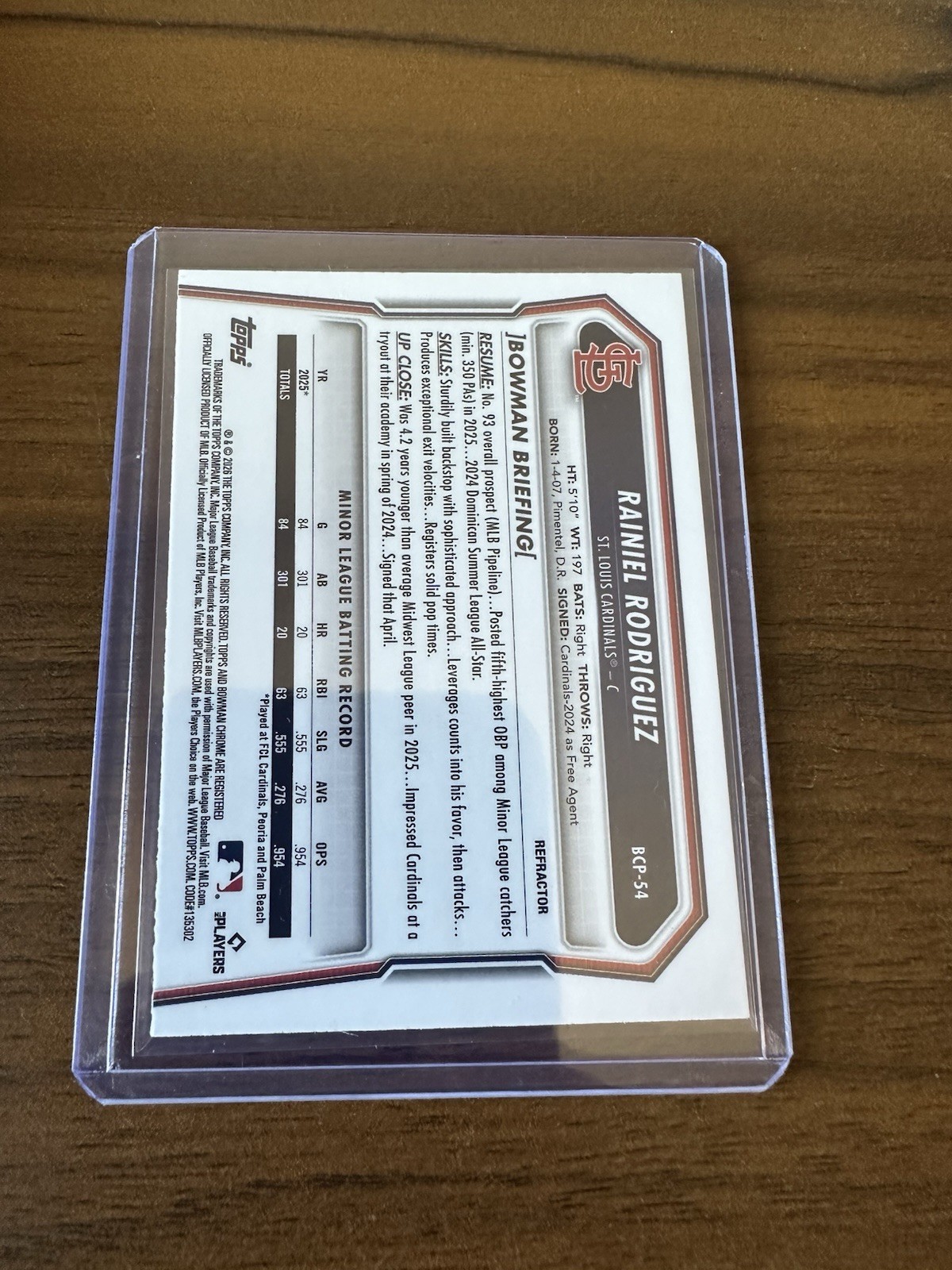 Topps 2026 Bowman Chrome Prospects Rainiel Rodriguez Cardinals #BCP-200 /499