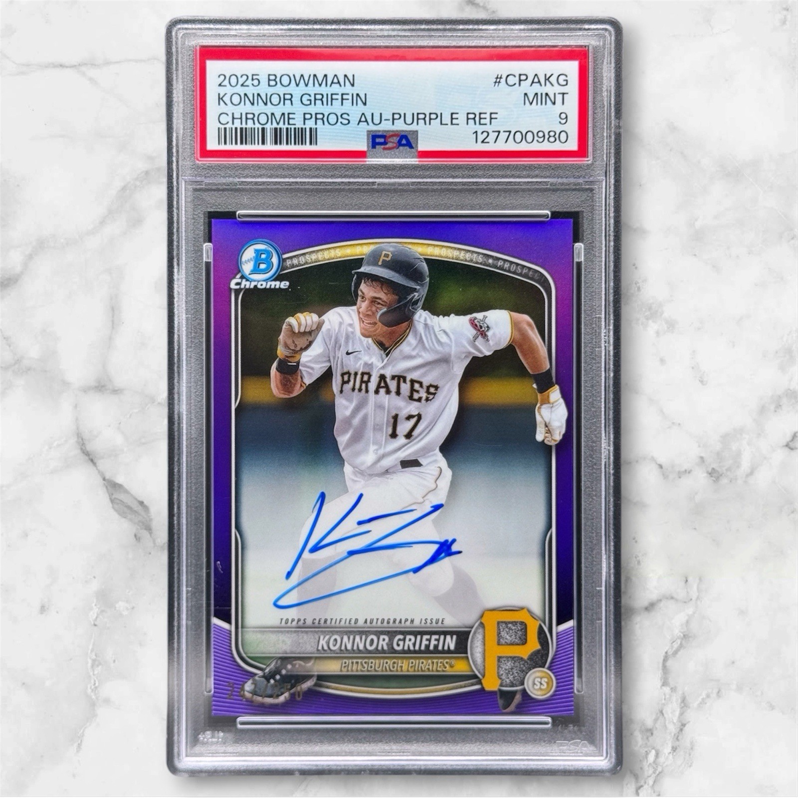 2025 Bowman Chrome Konnor Griffin AUTO PSA 9 True Purple Refractor /250 #CPA-KG
