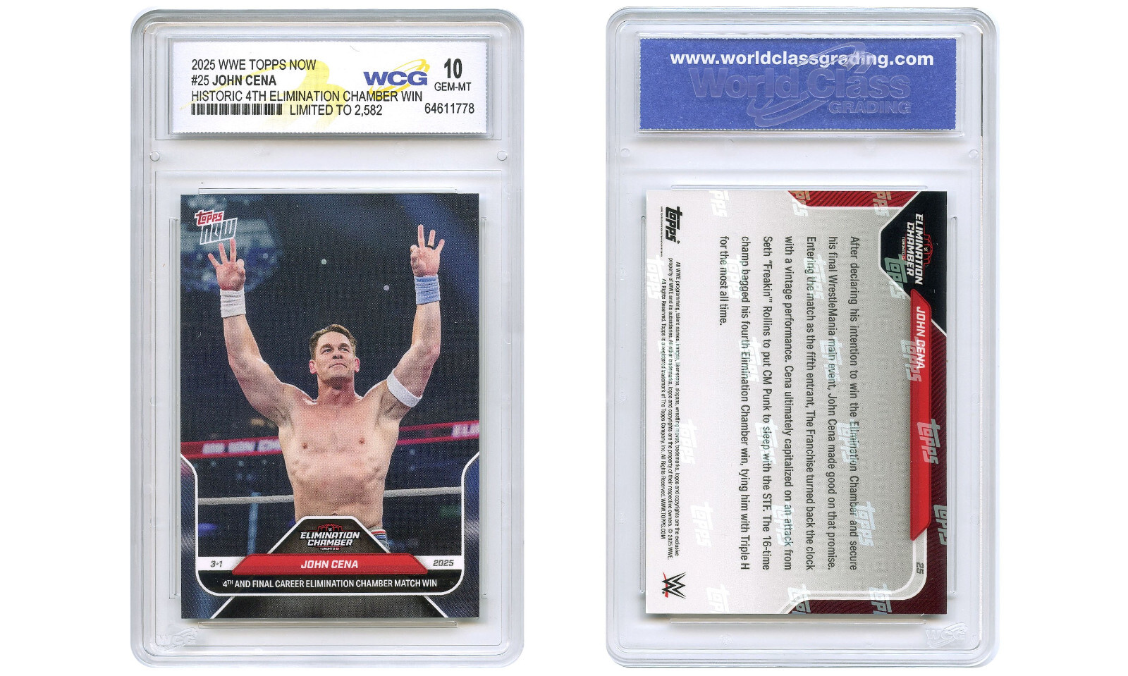 2025 WWE Topps JOHN CENA Historic 4th Chamber Win Card #25 – Graded GEM MINT 10