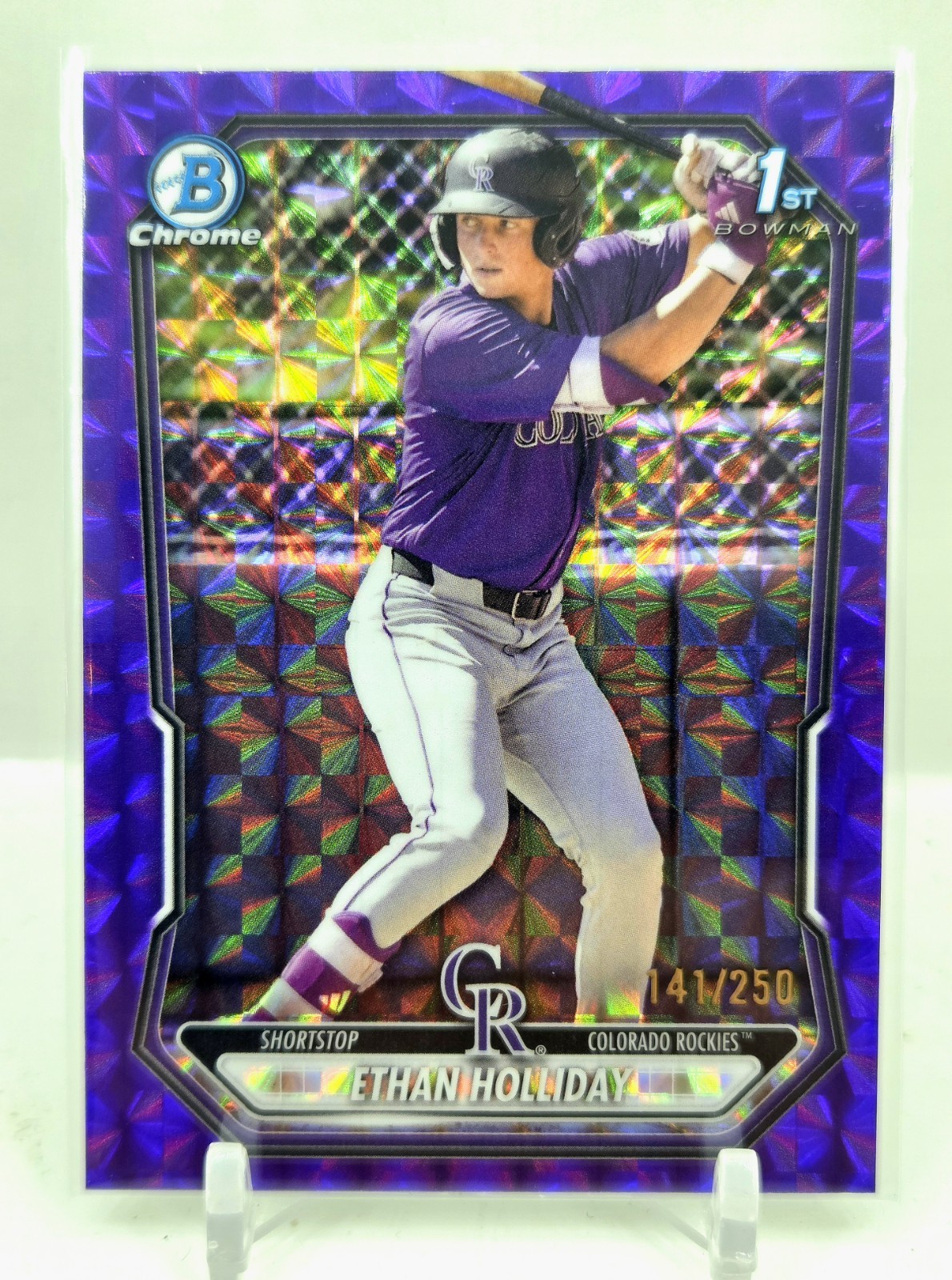 2026 Bowman Chrome 1st Ethan Holliday Purple Geo Refractor 141/250 COLOR MATCH