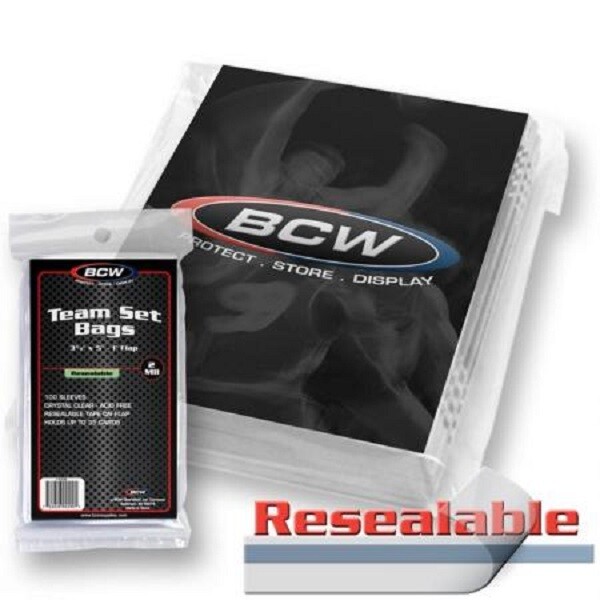 200 BCW Resealable Team Set Bags 3 3/8 x 5 Acid Free Archival Quality w/ 1″ Flap