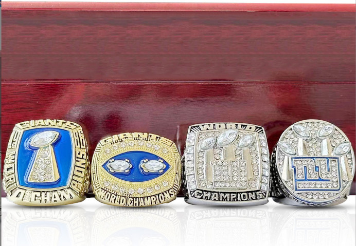 New York Giants 4pc Super Bowl Ring Set w/ Display Box 2011 1990 2007 1986