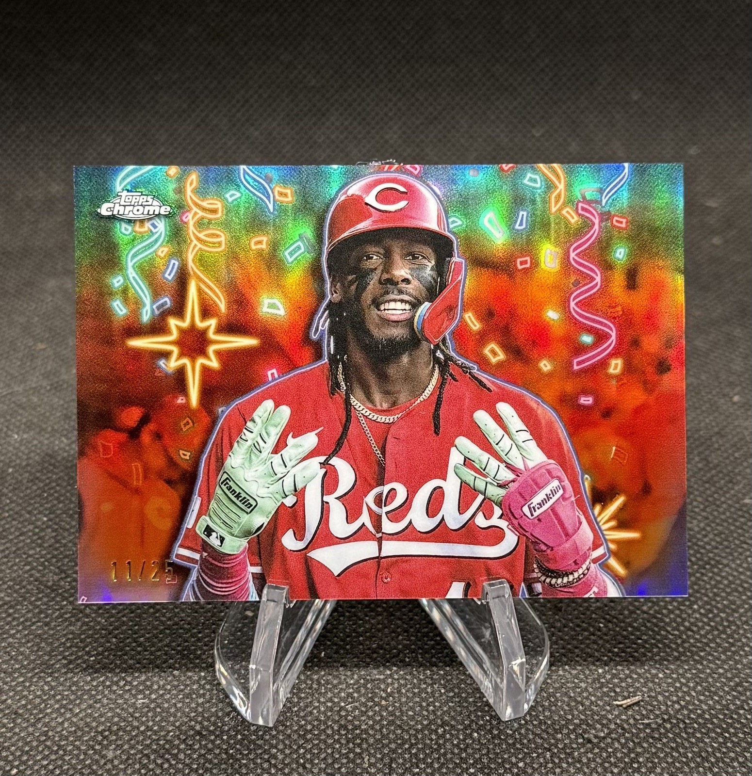 2025 Topps Chrome Update Elly De La Cruz Celebracion Orange Refractor /25 SP