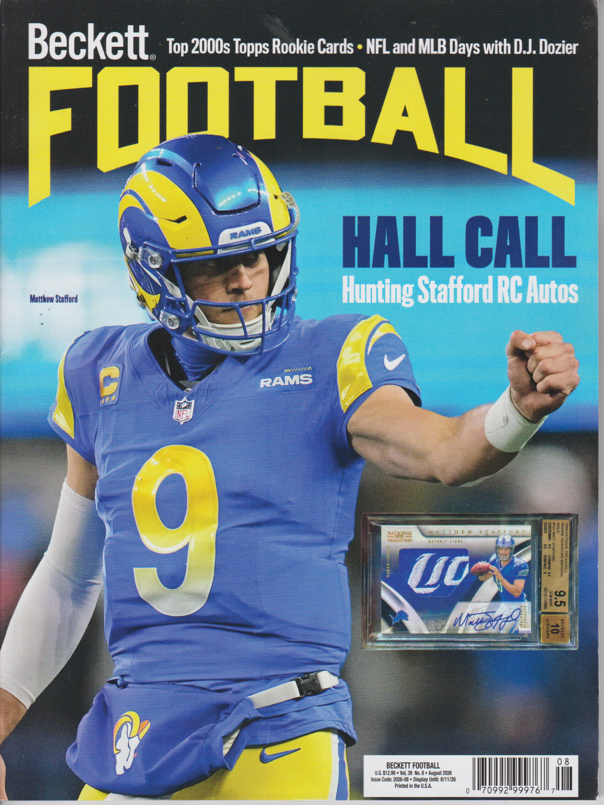 Football Beckett Price Guide Magazine August 2026 Matthew Stafford Cover