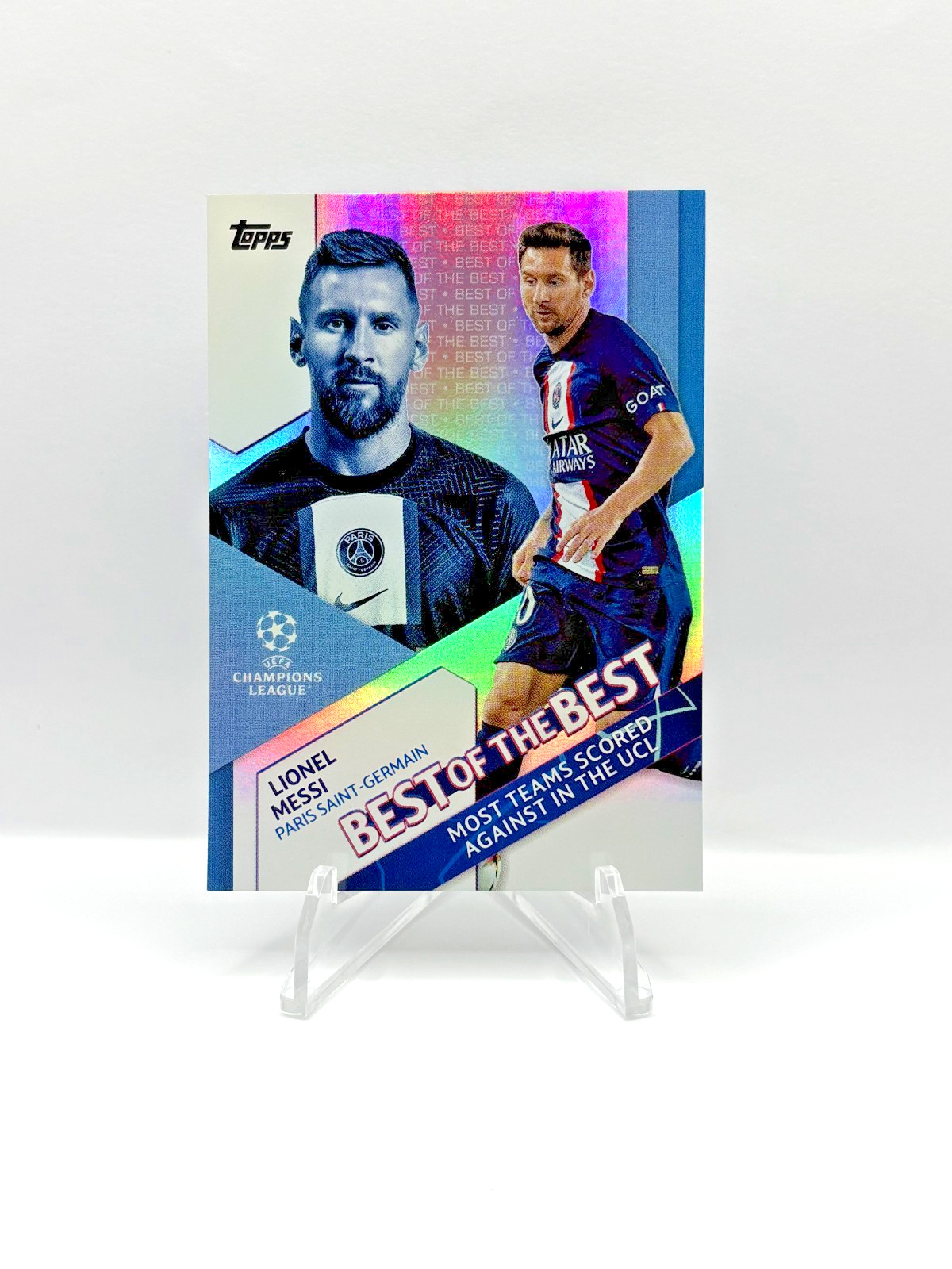 Lionel Messi 2022-23 Topps UCC “Best of the Best” RAINBOW FOIL #BB-7 – GOAT