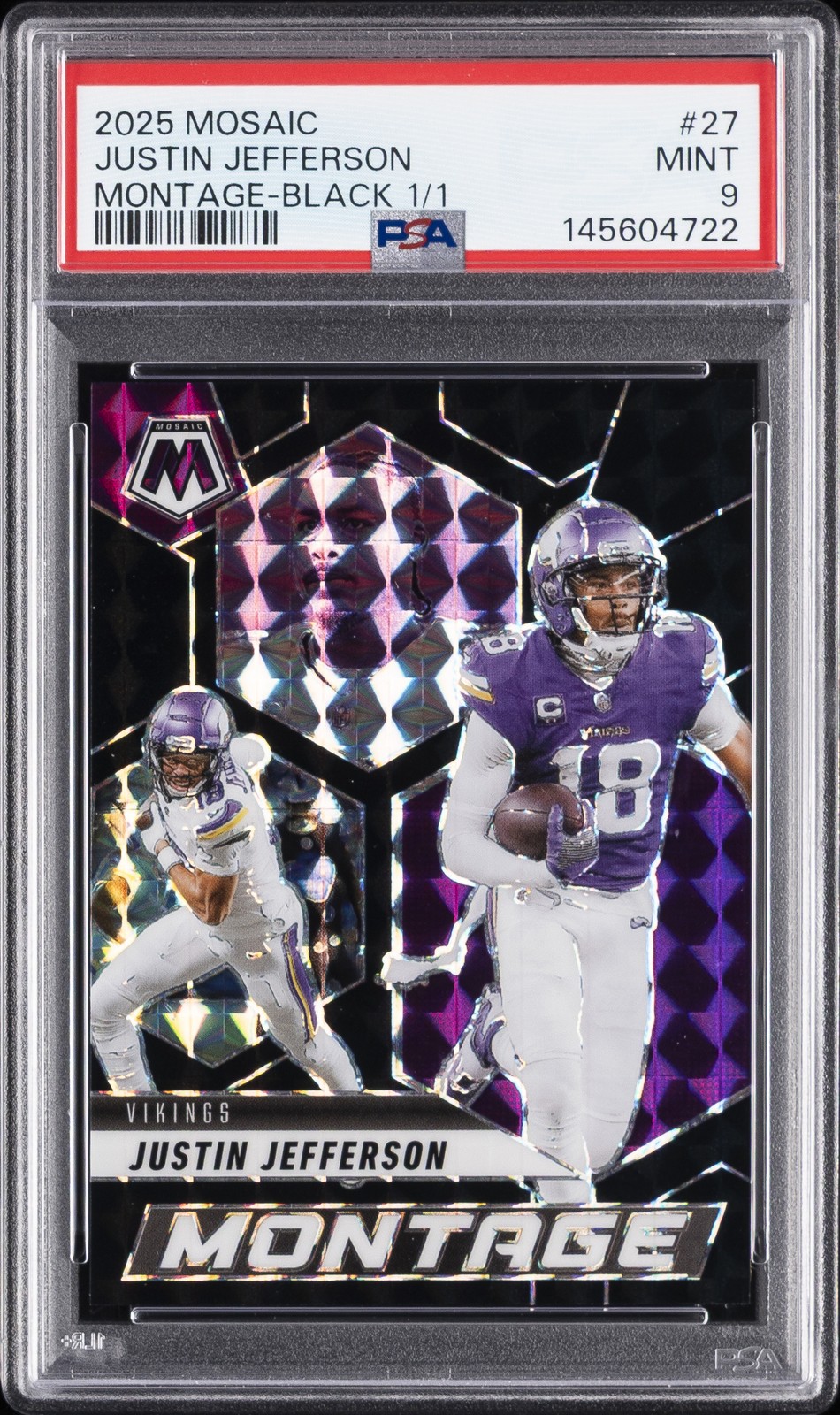 2025 PANINI MOSAIC MONTAGE BLACK 1/1 #27 JUSTIN JEFFERSON 1/1 PSA 9