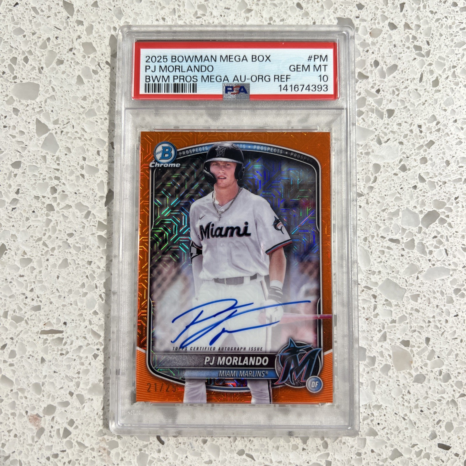 2025 Bowman Orange Mojo Refractor Auto /25 PJ Morlando #BMA-PM *💎PSA 10, POP 1*