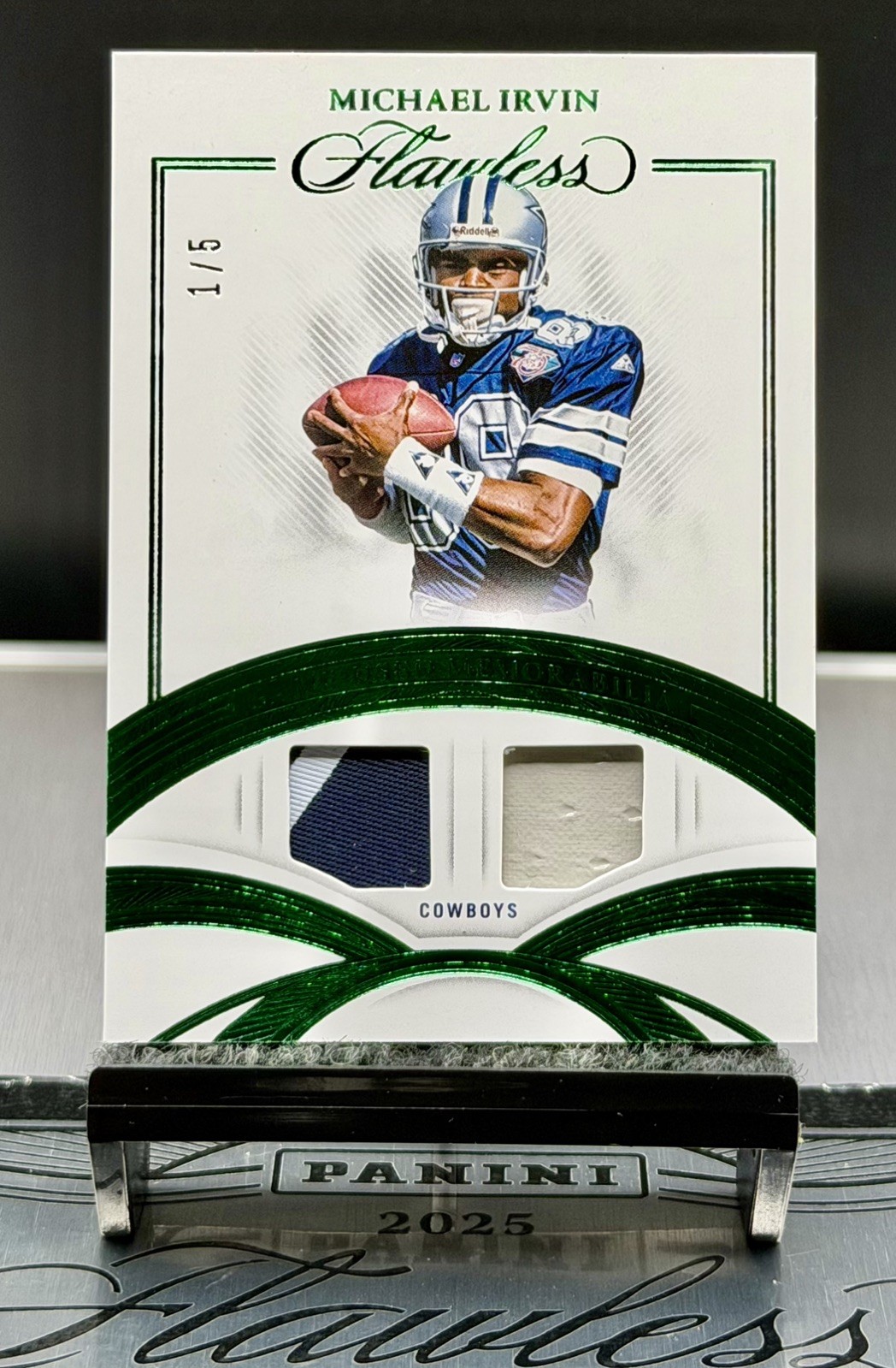 2025 Flawless Michael Irvin ⭐️Emerald Holo Game-Worn Patches MEM,SSP#/5, HOF⭐️