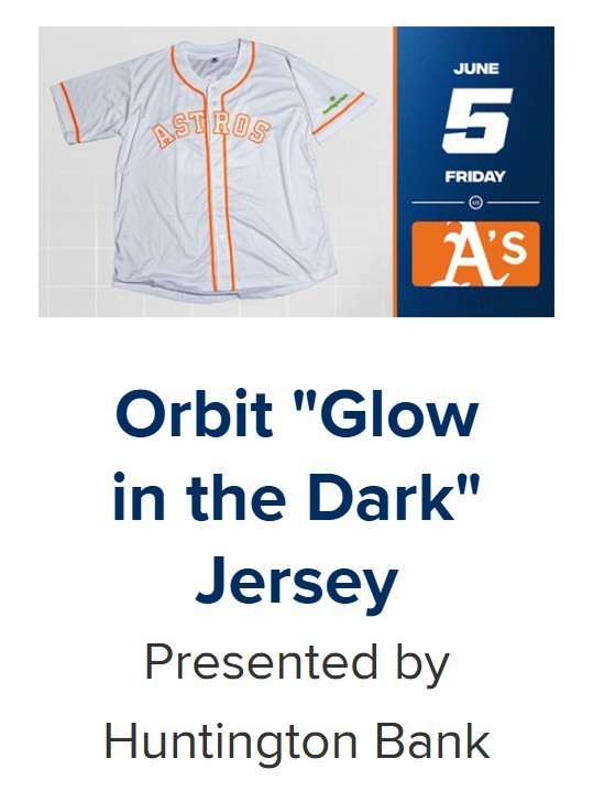 Houston Astros Orbit SGA “Glow in the Dark” Jersey 6/5/2026 IN HAND NEW Size XL