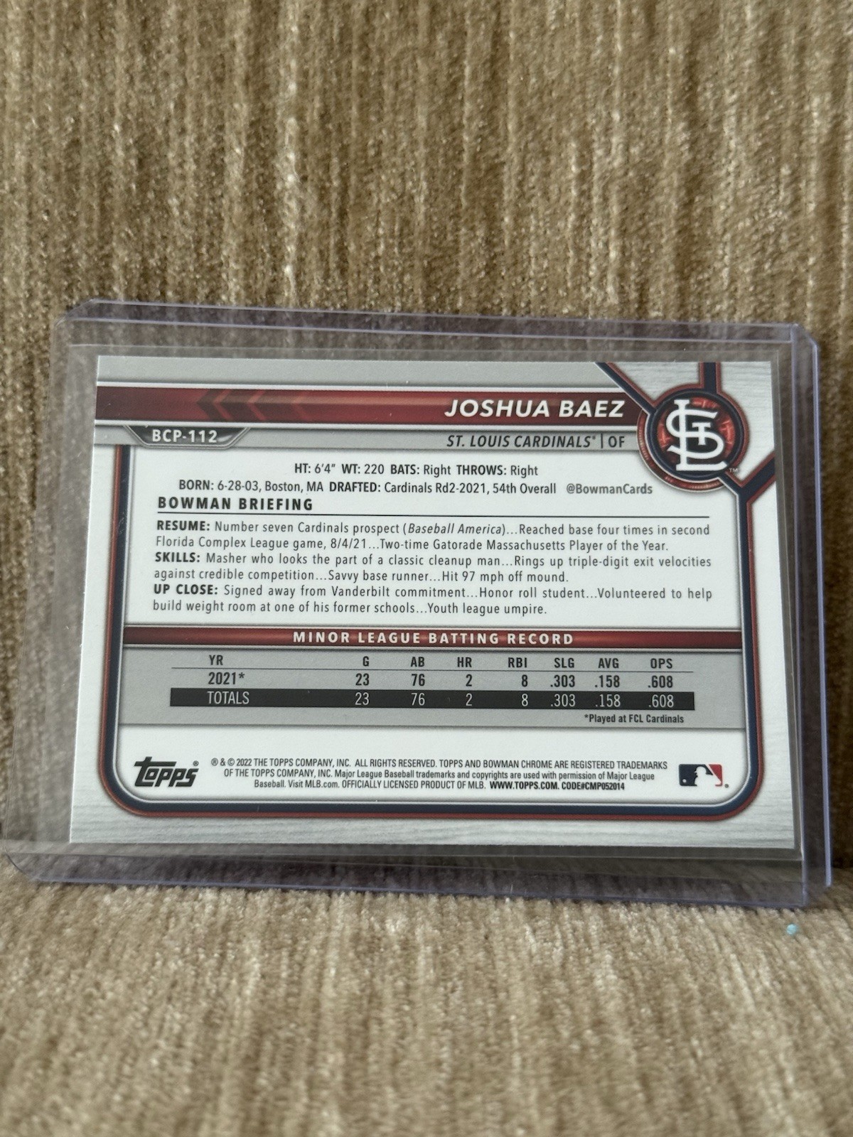 2022 Bowman Chrome Mega Box Mojo #BCP-112 Joshua Baez Baseball 1st Cardinals