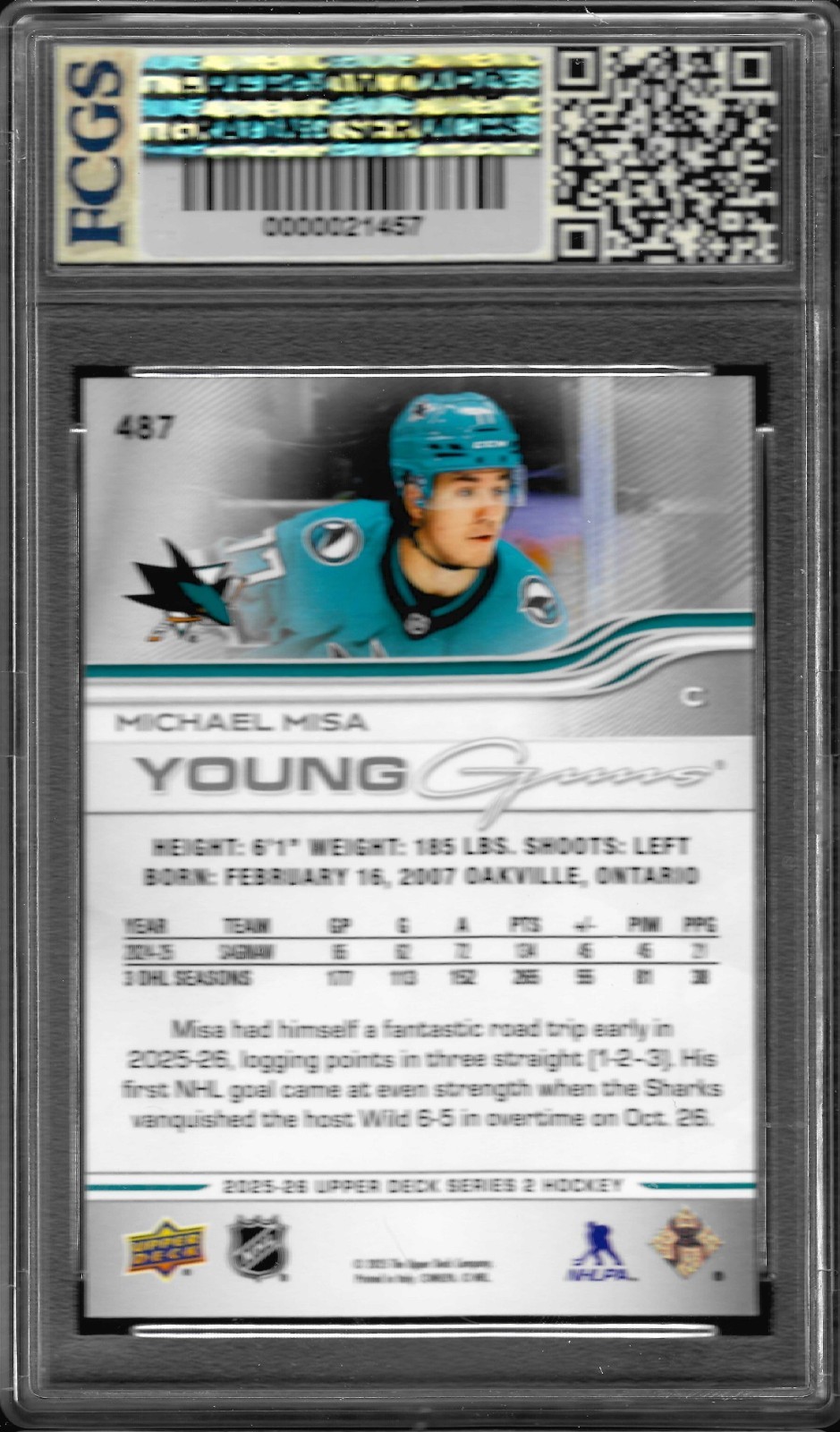 2025 Upper Deck Michael Misa Young Guns RC #487 Graded FCGS 10 GEM MINT