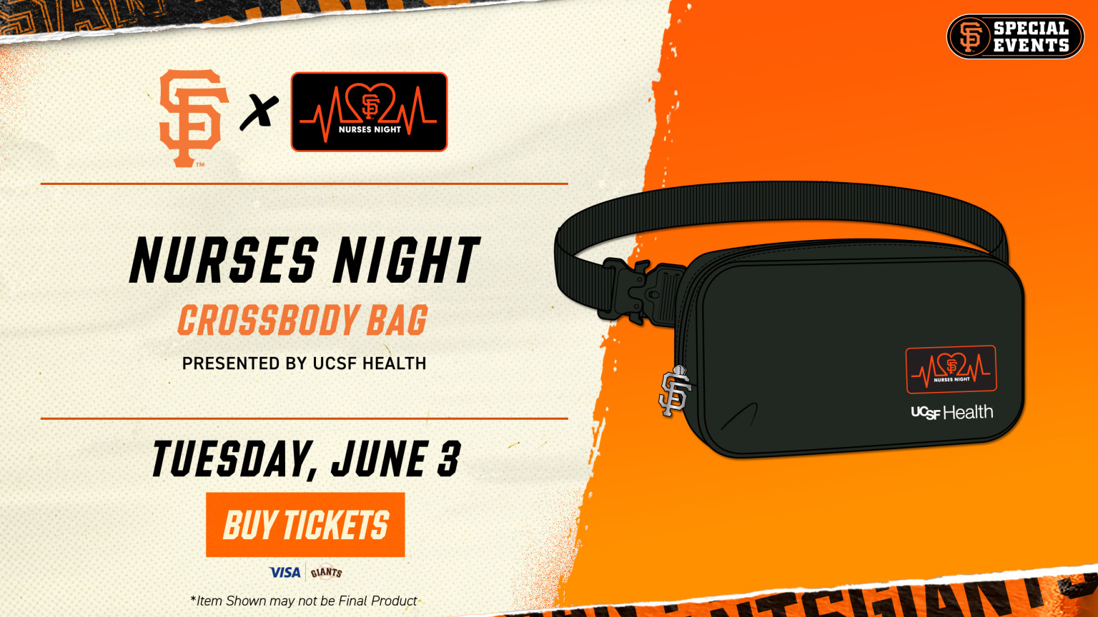 San Francisco Giants Nurses Night Special Event Crossbody Bag 6/3/25