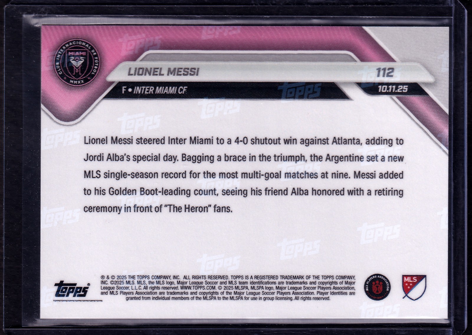 2025 Topps NOW Lionel Messi #112 Most Multi-Scoring Games MLS Record World Cup