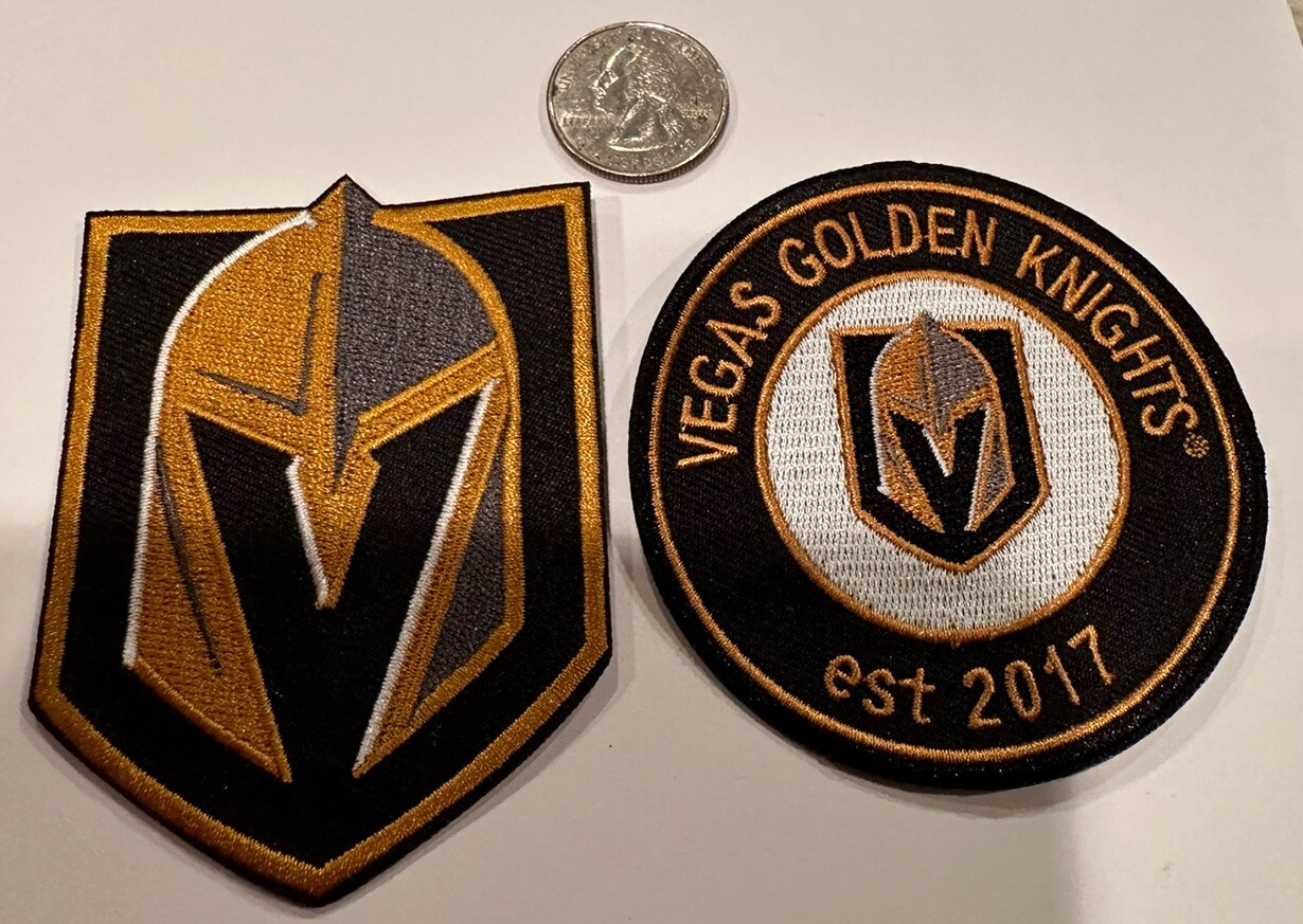 (2)-NHL Vegas Golden Knights Embroidered Iron On Patches. 3”x 3” & 3”x 2.5” Wow!