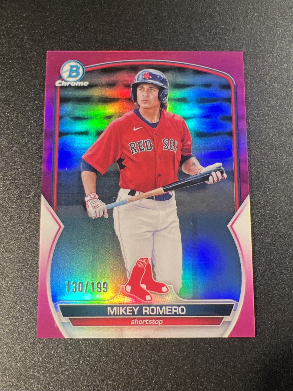 Mikey Romero 2023 Bowman Chrome Fushcia Refractor #/199 SP #69 Red Sox