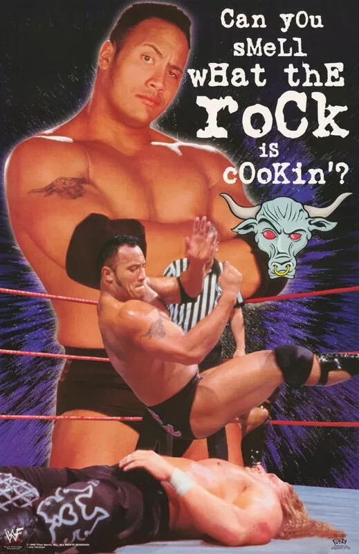 THE ROCK DWAYNE JOHNSON 1st WWF POSTER – 1999 , SMELL WHAT ROCK IS COOKING? NEW