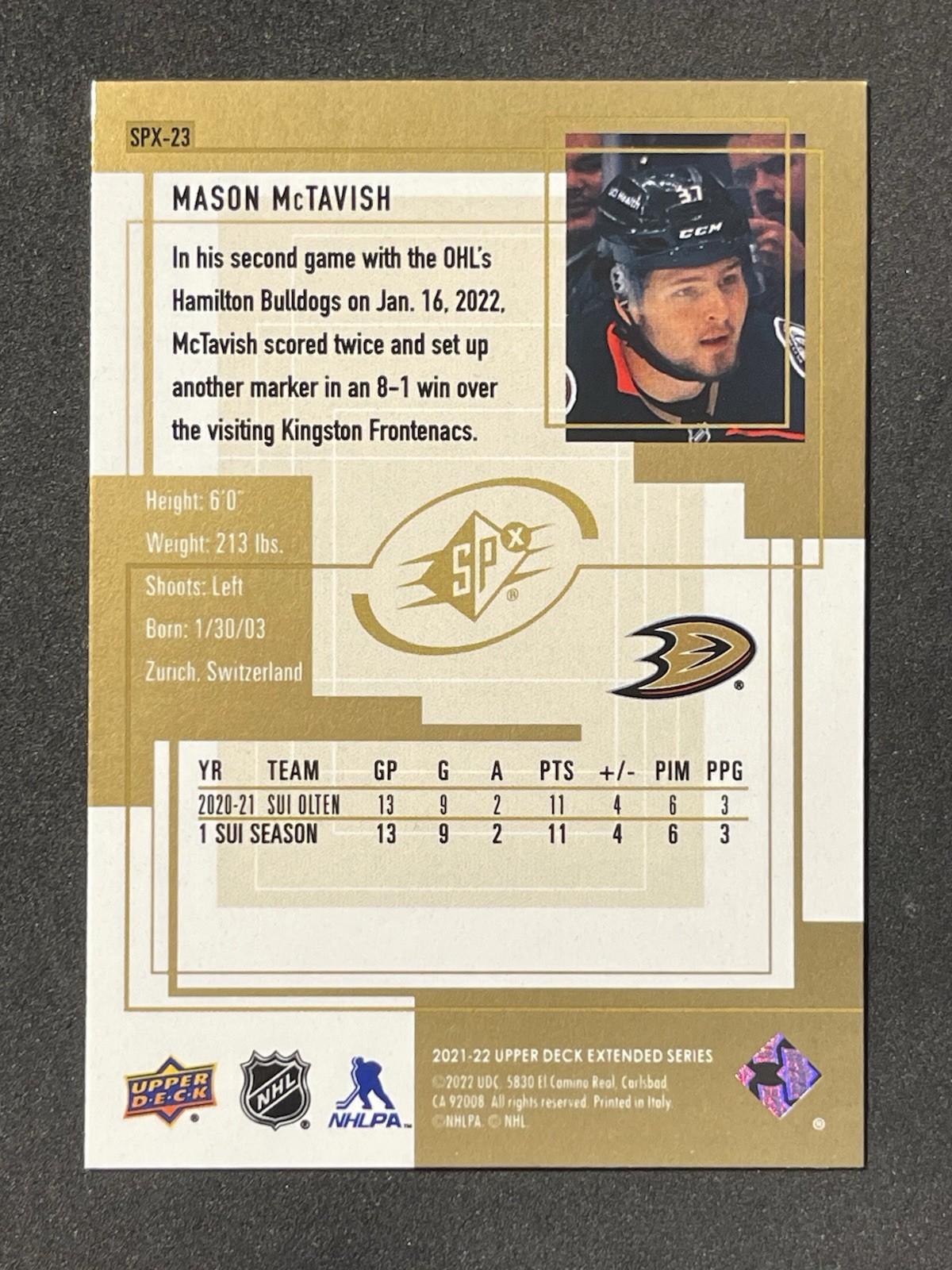 2021-22 Upper Deck Extended Series – Spx 1999-2000 Retro Rookies Mason McTavish