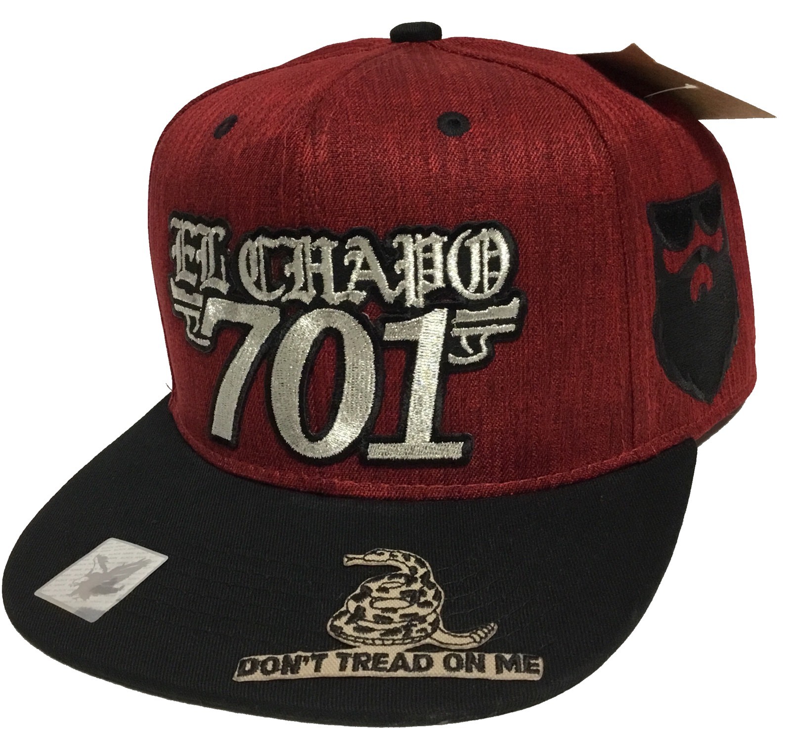 El Chapo 701 El Señor De La Barba Don’t Tred On Me 3 Logos Hat Maroon Black