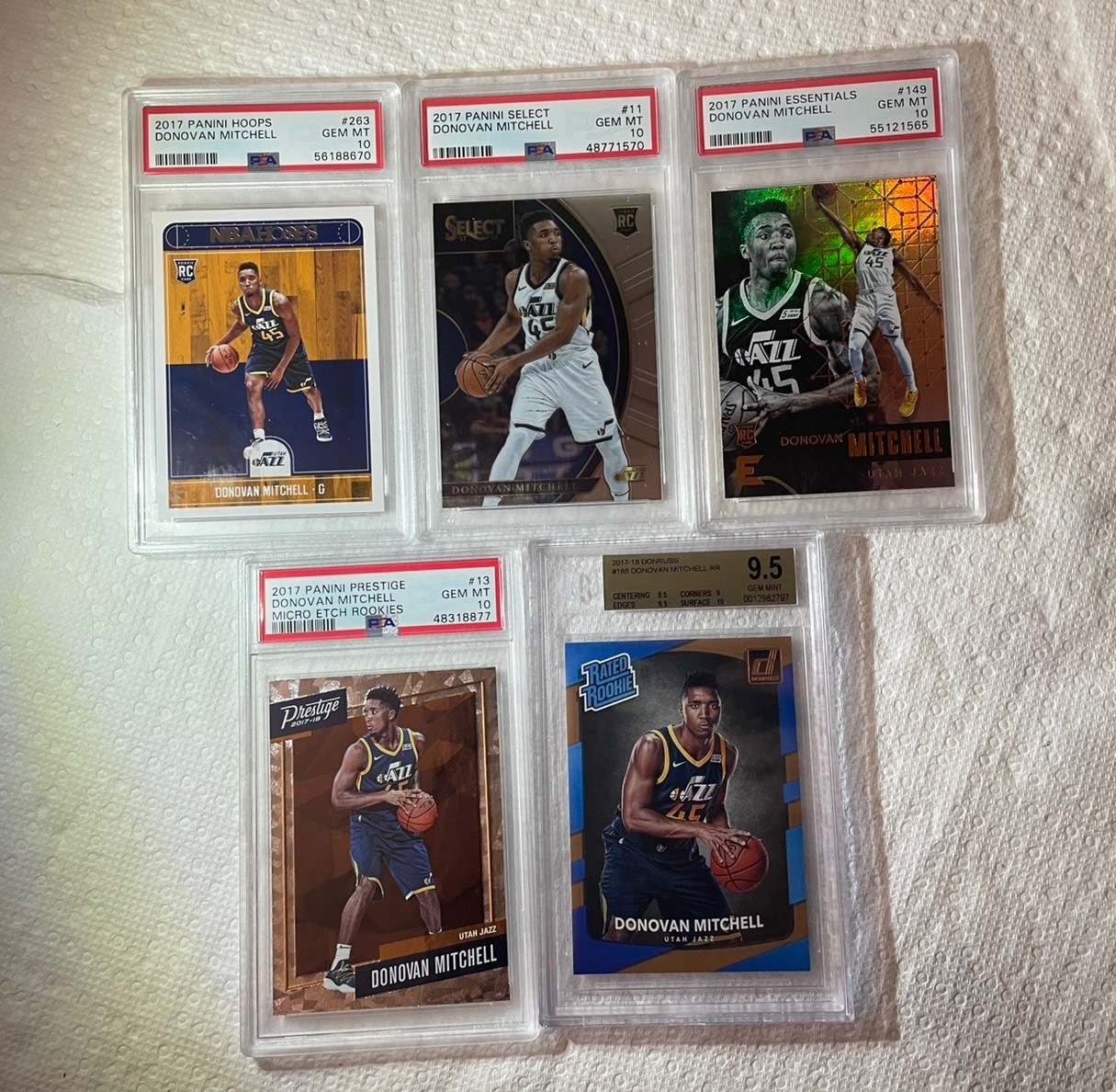 DONOVAN MITCHELL ROOKIE CARD 2017 PANINI PSA 10 GEM MINT! 1-BGS 9.5. GM MT LOT 5