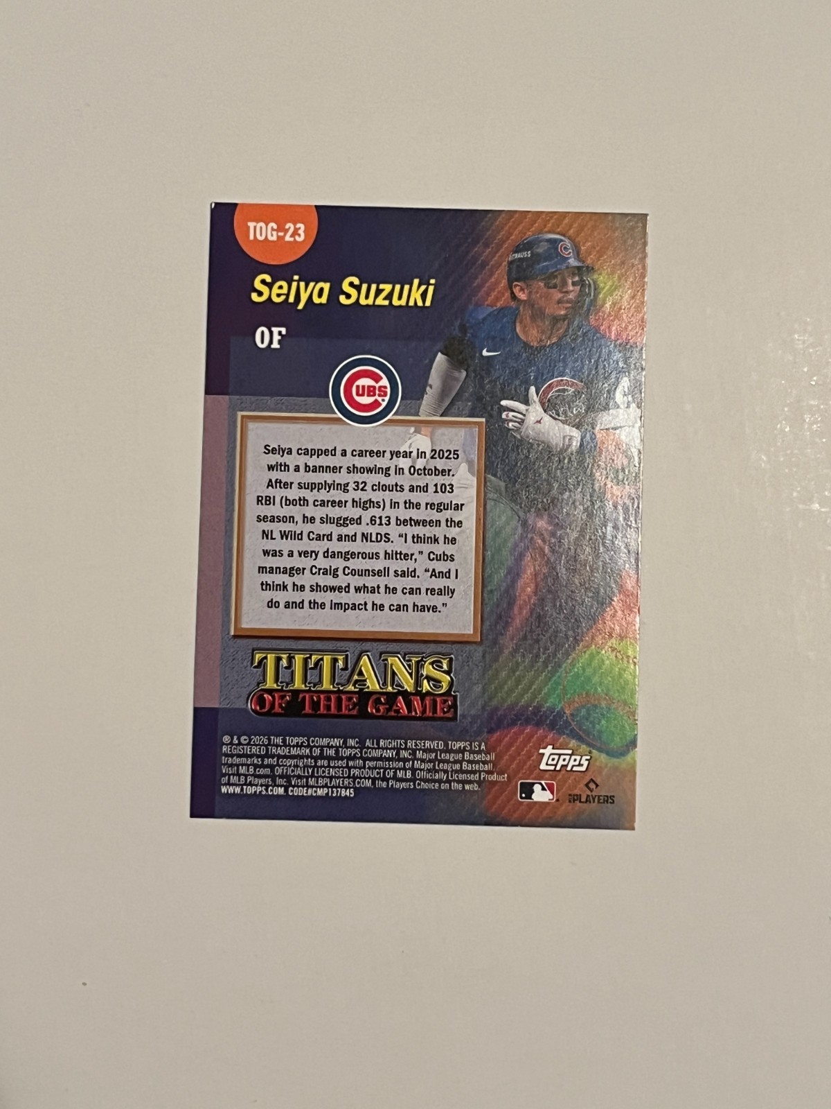 2026 Topps – Titans of the Game #TOG-23 Seiya Suzuki Chicago Cubs