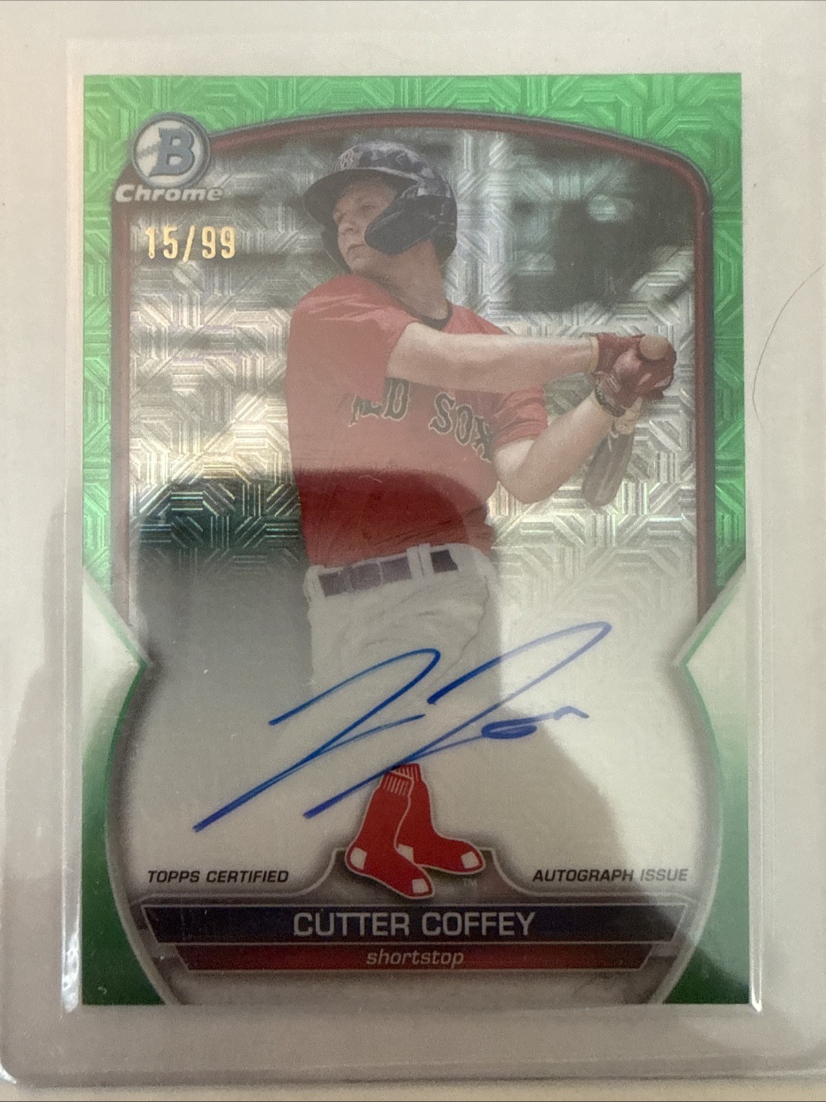 2023 Bowman Chrome Mega Mojo BCMA-CCY Cutter Coffey Green /99 Auto Red Sox